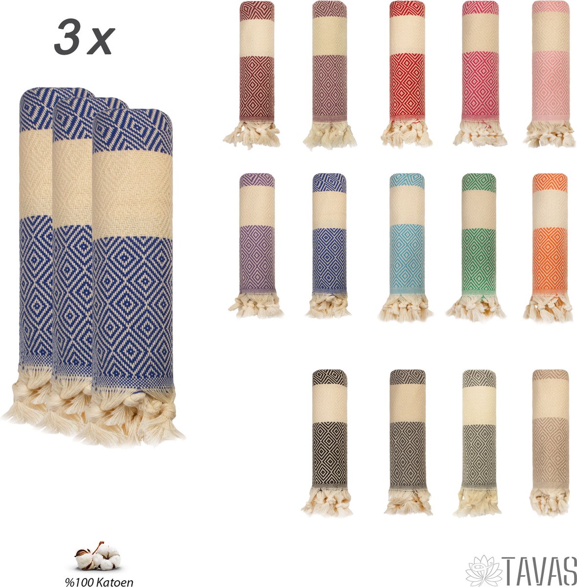 Tavas Set van 3 Mini Hamamdoek - Handdoek 100% Katoen Spa- Saunadoek Strandlaken 50x90 cm Blauw