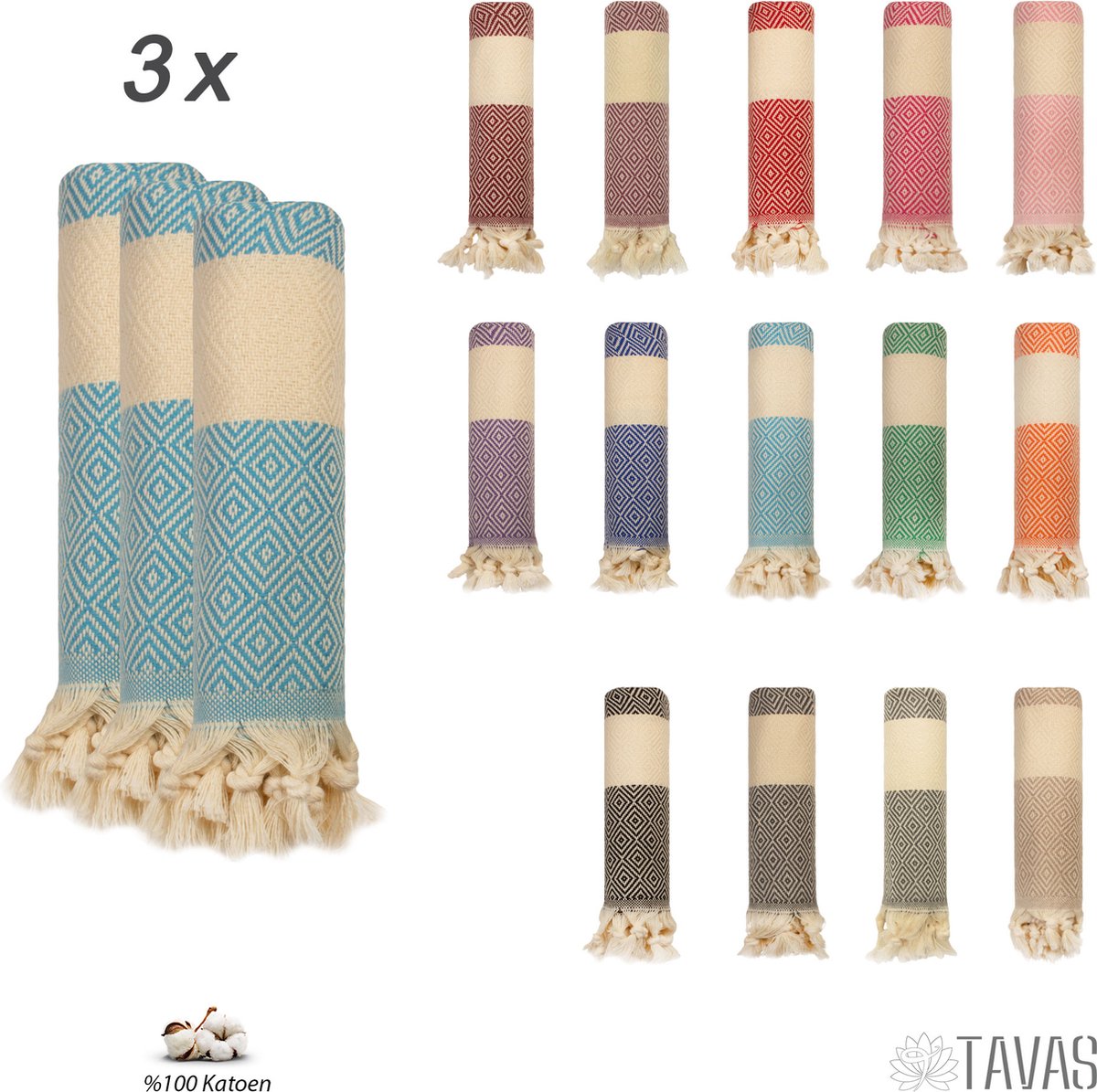 Tavas Set van 3 Mini Hamamdoek - Handdoek 100% Katoen Spa- Saunadoek Strandlaken 50x90 cm Turkoois