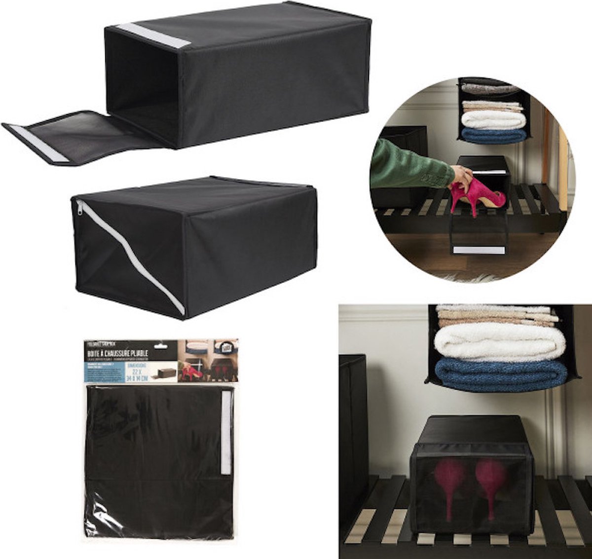 EASTWALL schoenenbox 3 stuks – opvouwbare opbergdoos voor schoenen – handige sneakerbox – zwart – 22x34x14cm - 3 stuks