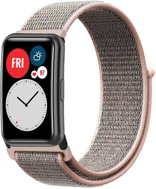 Strap-it Nylon smartwatch bandje - geschikt voor Huawei Watch Fit / Huawei Watch Fit New - pink sand