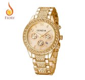 Fiory Horloge C1027 Goud | Geneva | Horloge | Unisex| Strass steentjes | Roestvrijstaal | rond| Goud