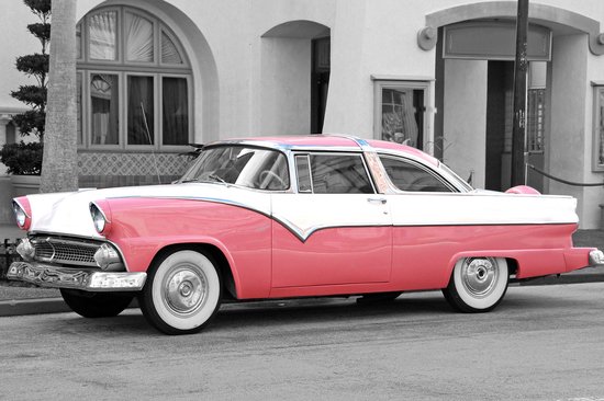 Poster / Papier - Auto - Oldtimer - zwart / wit / roze - 60 x 90 cm