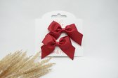 Haarstrikken Satijn Metallic Mini tied - Bordeaux rood - Haarclip - Set - Glitter - Baby shower - Bows and Flowers