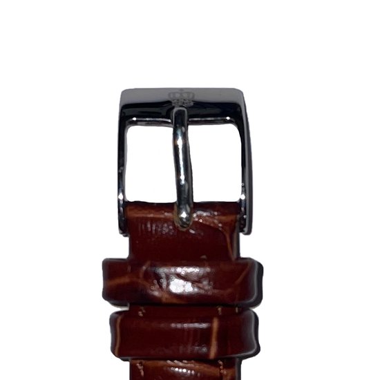 Bracelet De Montre En Cuir Véritable Grain Crocodile Marron - Largeur 14mm, Boucle Argentée, Neuf