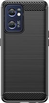 Oppo Find X5 Lite Hoesje - MobyDefend TPU Gelcase - Geborsteld Metaal + Carbonlook - Zwart - GSM Hoesje - Telefoonhoesje Geschikt Voor Oppo Find X5 Lite