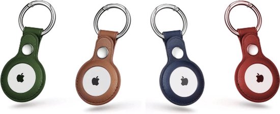 INF Premium Leren AirTag Case met Sleutelhanger Ring - Bruin