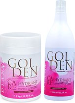 Golden Protein pakket 1000 ml shampoo + 1000ml haarmasker voor thuiszorg na de behandeling proteine haar stijlen zonder parabenen, sulfaten en siliconen voor Optimale Hydratatie en Anti-Frizz