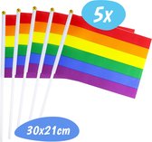 Pride Vlaggetjes - Regenboog - 30x21 CM - 5 Stuks - LGBTQ+