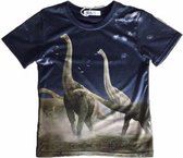 S&C Dinosaurus Shirt  - Diplodocus -  Donkerblauw  -   Maat 122/128 (8 jaar)