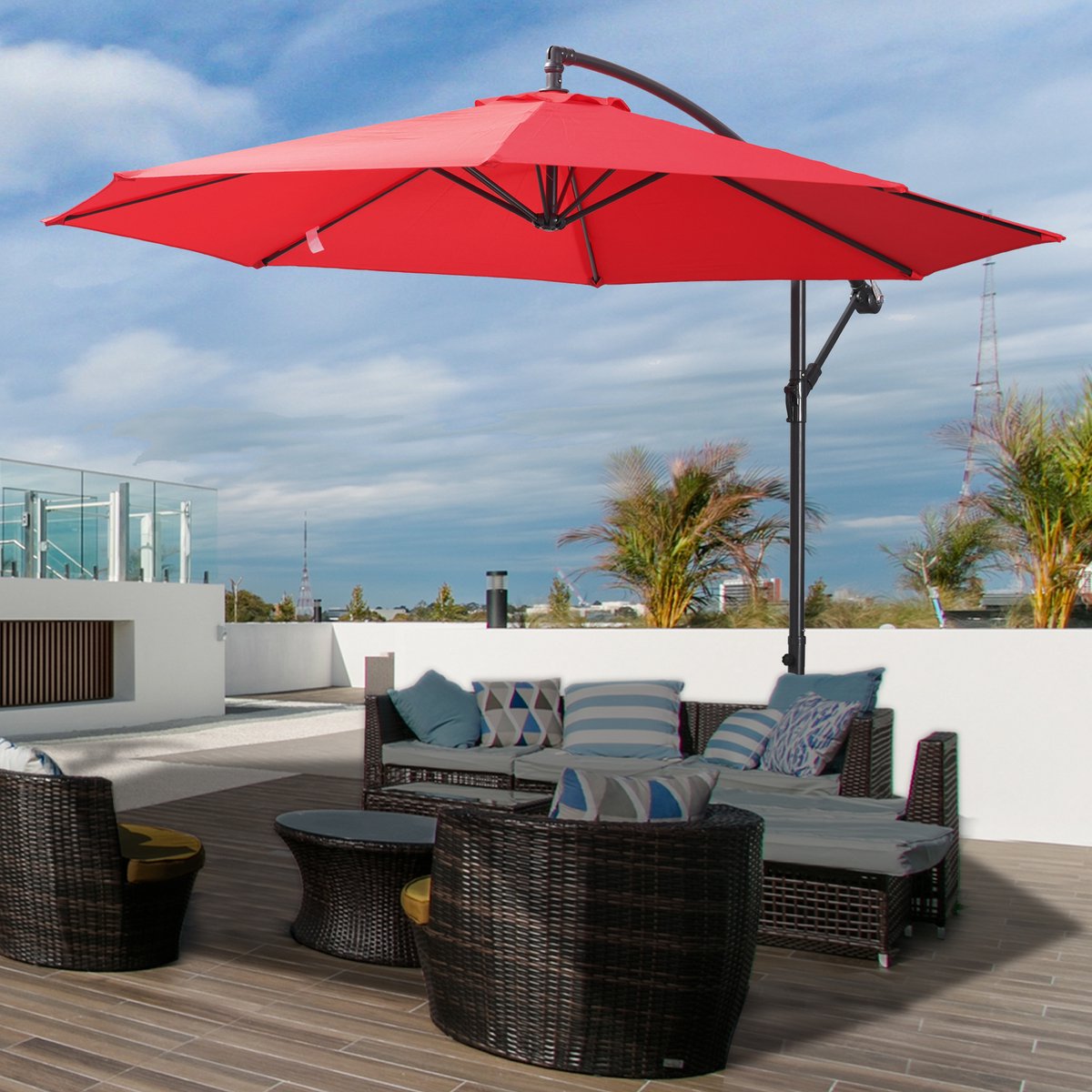 Outsunny parasol, zweefparasol, zwengelparasol met handkruk rond