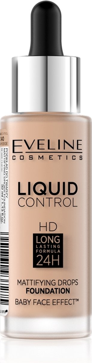 Eveline Cosmetics Liquid Control Foundation With Dropper 040 Warm Beige 32ml.