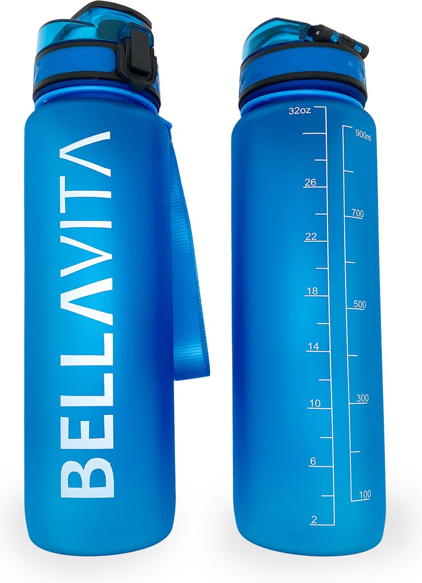 BELLAVITA Drinkfles - Blauw - Waterfles - Drinkfles volwassenen - Drinkfles kinderen - Drinkfles 1 liter - Fles - 1 liter - 1000ml - Tritan - Fruitfilter- BPA-vrij - 100% lekvrij