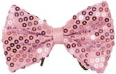 Vlinderstrikje/das roze met pailletten verkleedaccessoires voor volwassenen - Feest strikjes