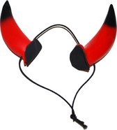 Funny Fashion Duivel hoorns aan elastiek - rood/zwart - Halloween verkleed accessoires