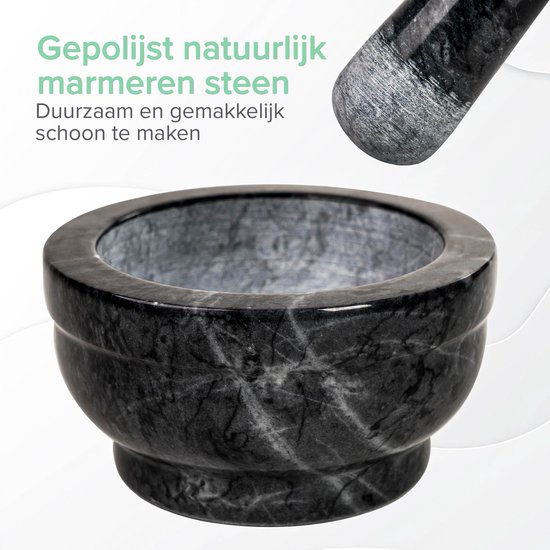 Gepolijst natuurlijk marmeren steen vijzel en stamper, duurzaam en makkelijk schoon te maken.
