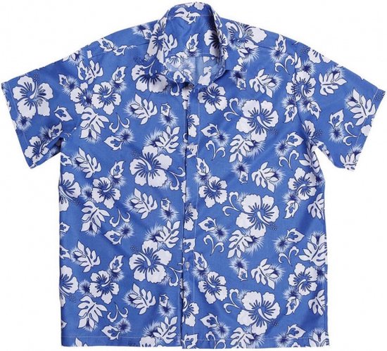 Hawaii blouse blauw met witte bloemen |