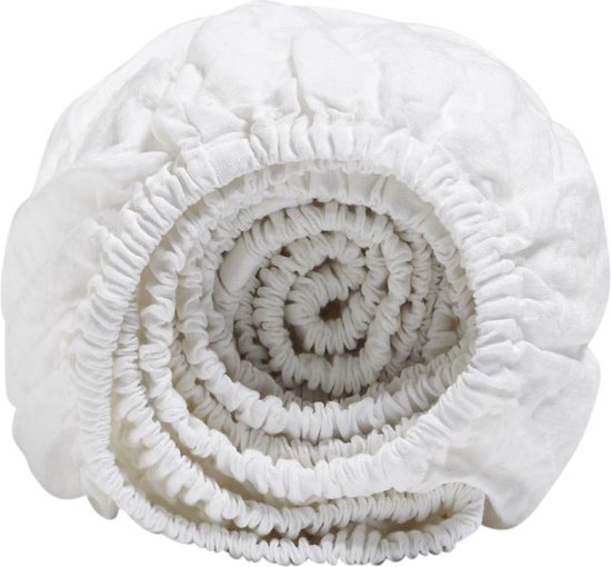 Yumeko hoeslaken gewassen linnen wit 180x220x30 - Biologisch & ecologisch