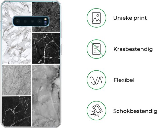 Coque Samsung Galaxy S10 Plus - Marbre - Zwart - Wit - Coque de téléphone en Siliconen