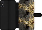 Bookcase Geschikt voor iPhone X telefoonhoesje - Marmer print - Goud - Roos - Patronen - Met vakjes - Wallet case met magneetsluiting