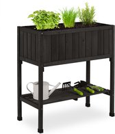 Jardin potager Relaxdays sur pieds - table de jardin potager en bois - table de culture - bac à herbes - noir