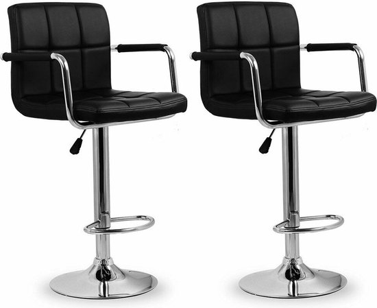 ralex-chair Barkruk, set van 2, in hoogte verstelbare draaibare barkruk van fluweel, ontbijt-eetkruk met rugleuning en armleuning voor bar, toonbank en keuken, zwart