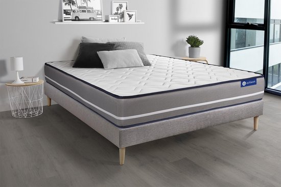 Complete boxspring met matras tweepersoons- Actisom Actilatex pur grijs - Latex en traagschuim - 120 x 190 cm