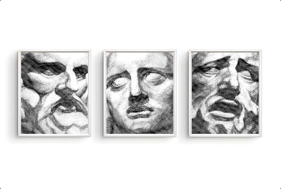 Poster Set 3 Griekse personages emoties angst / sterkte / droevig - emoties / Kunst / 30x21cm