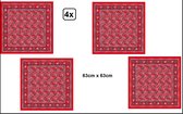 4x Zakdoek luxe rood met waaier motief 63cm x 63cm - zware kwaliteit - Thema feest bruiloft verjaardag festival zakdoeken