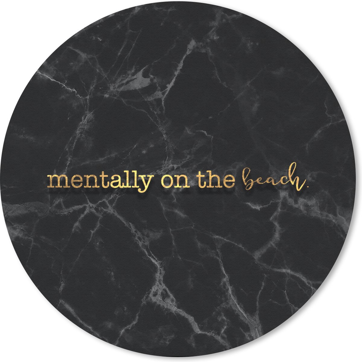 Muismat rond 20x20 cm - Mousepad Quote - Beach - Goud - Marmer print - Ronde muismatten