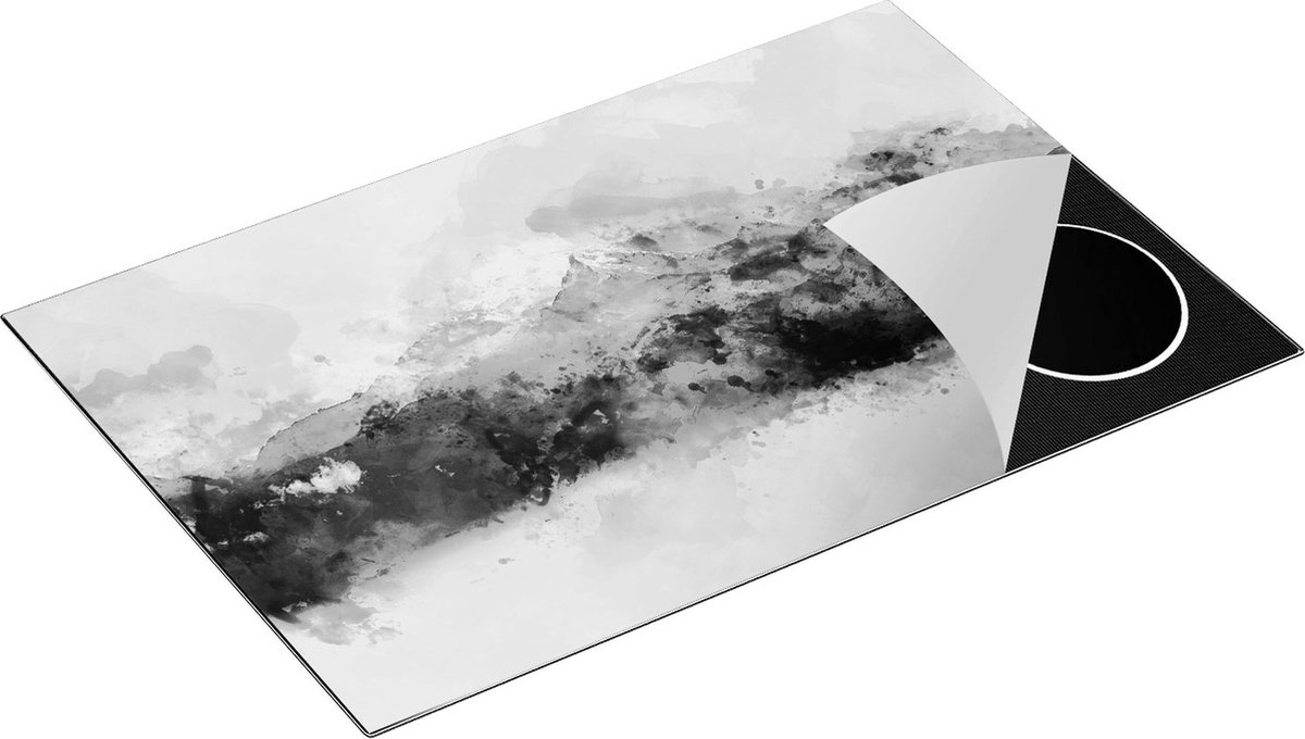Chefcare Inductie Beschermer Abstracte Kunst van Bergen - Zwart Wit - 80x55 cm - Afdekplaat Inductie - Kookplaat Beschermer - Inductie Mat
