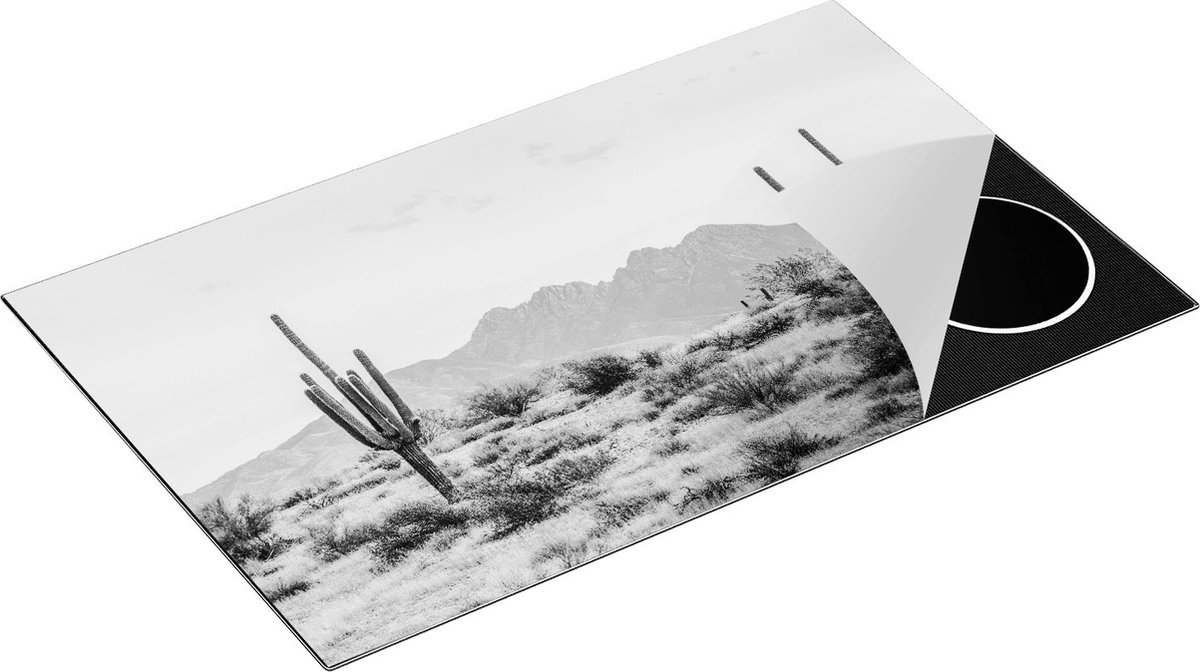 Chefcare Inductie Beschermer Cactussen in de Woestijn - Zwart Wit - 85x55 cm - Afdekplaat Inductie - Kookplaat Beschermer - Inductie Mat