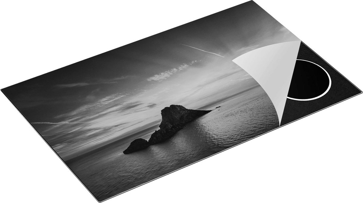Chefcare Inductie Beschermer Ibiza Rotsen Eiland bij Zonsondergang - Zwart Wit - 85x50 cm - Afdekplaat Inductie - Kookplaat Beschermer - Inductie Mat