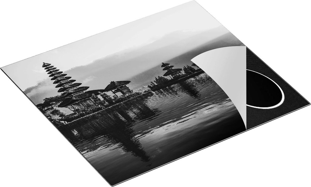 Chefcare Inductie Beschermer Pura Tempel in Bali op het Meer Beratan - Zwart Wit - 60x52 cm - Afdekplaat Inductie - Kookplaat Beschermer - Inductie Mat