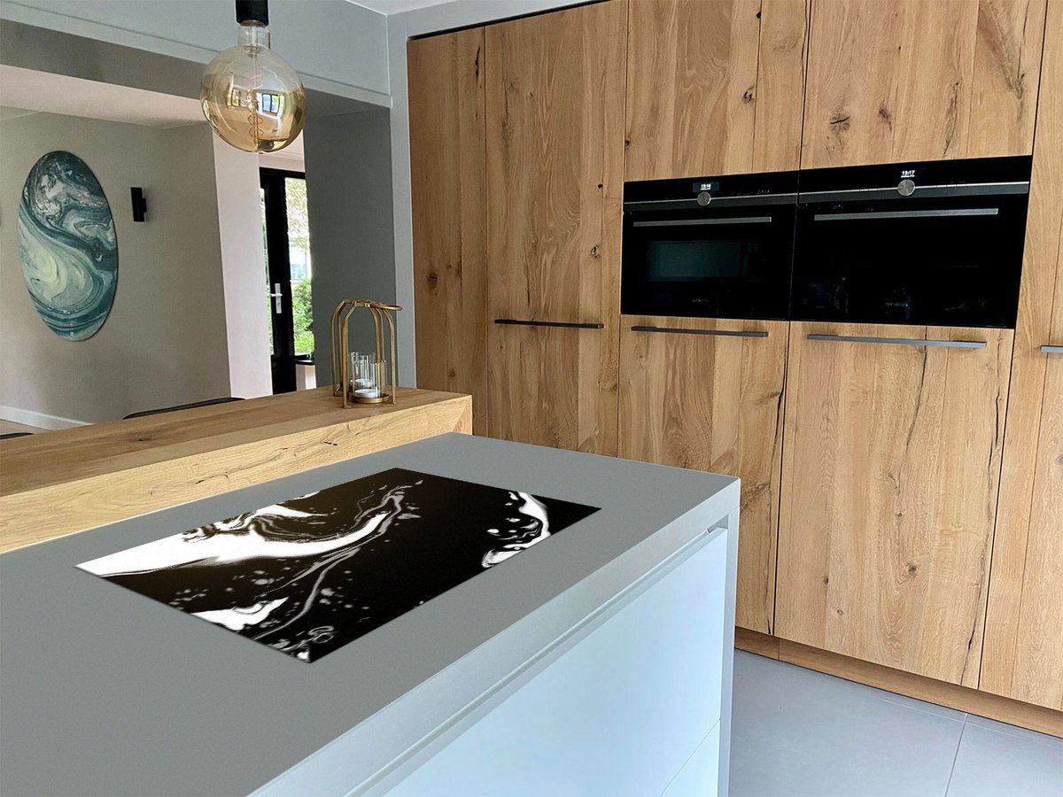 Chefcare Inductie Beschermer Abstracte Kunst - Zwart Wit - 85x52 cm - Afdekplaat Inductie - Kookplaat Beschermer - Inductie Mat