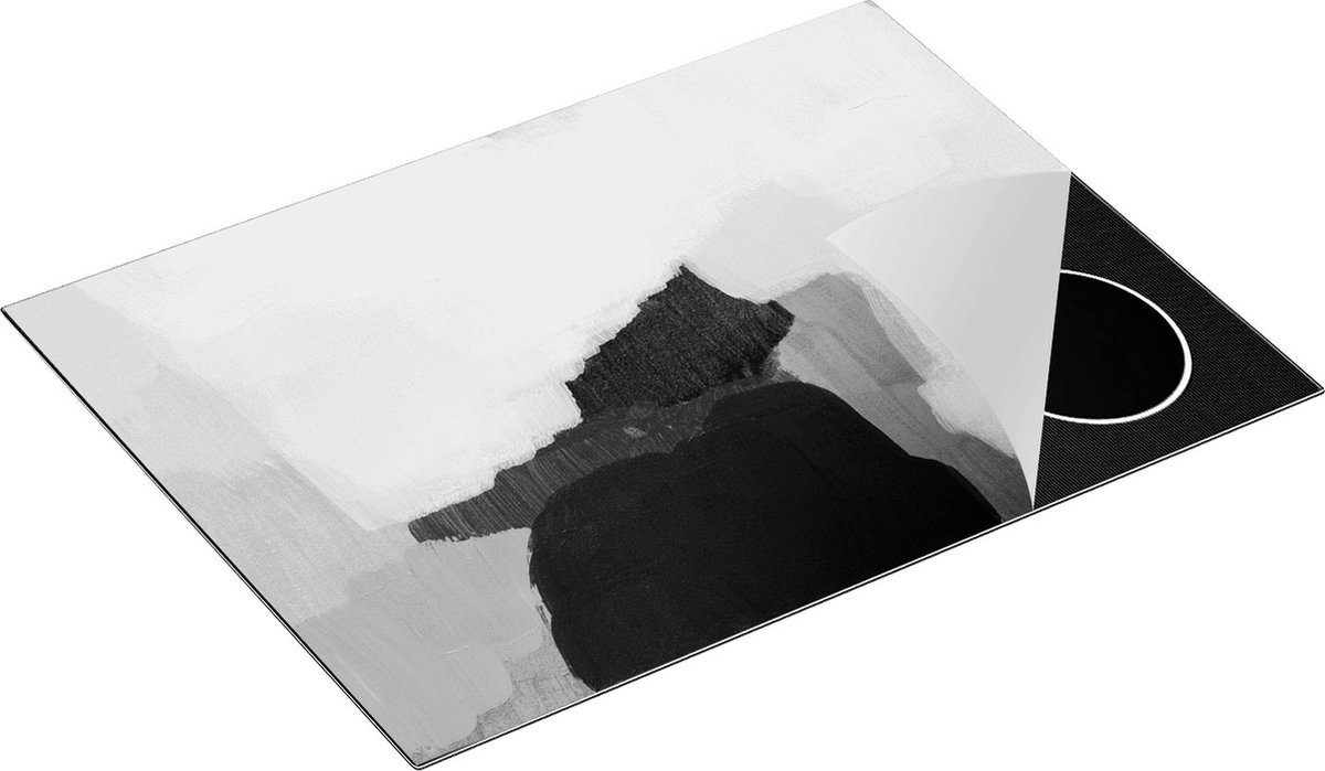 Chefcare Inductie Beschermer Abstracte Kunst Handgeschilderd - Zwart Wit - 70x52 cm - Afdekplaat Inductie - Kookplaat Beschermer - Inductie Mat