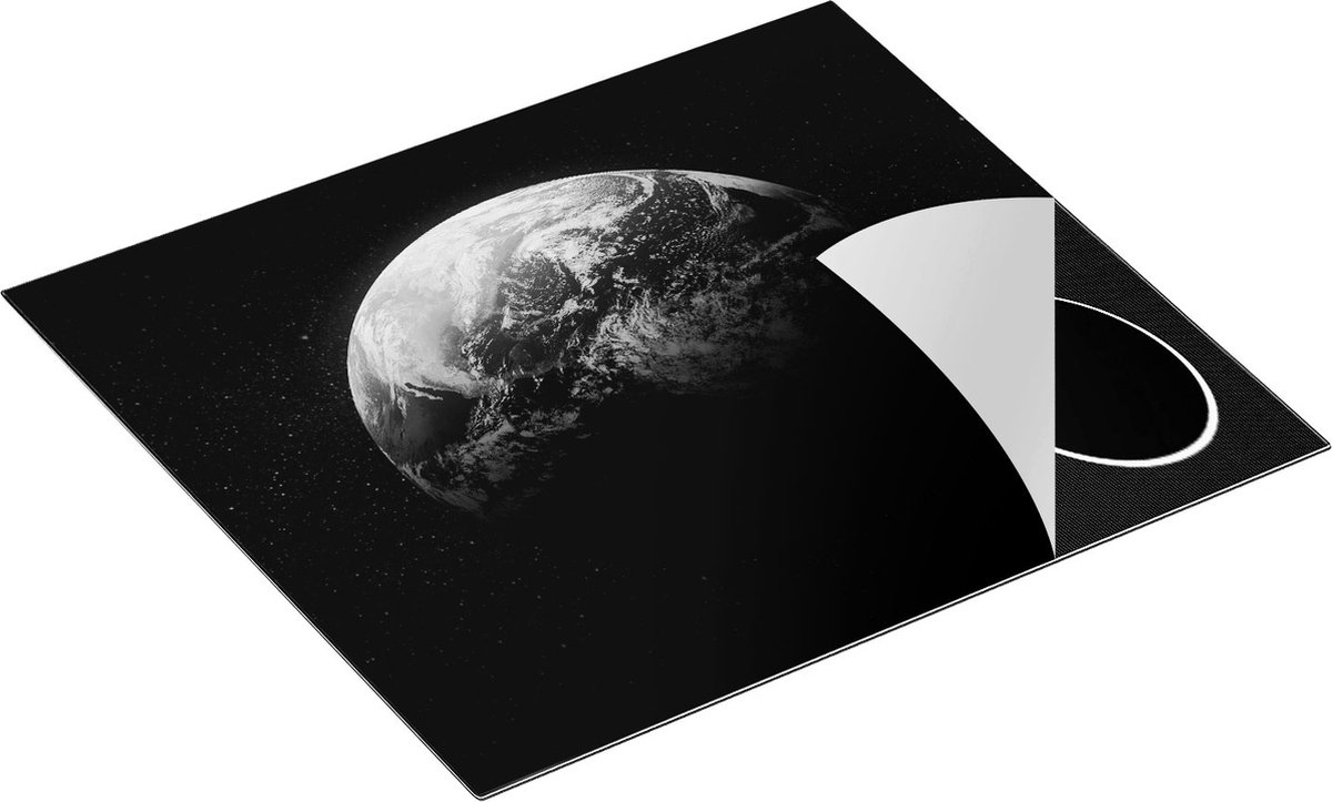 Chefcare Inductie Beschermer De Aarde vanuit de Ruimte - Zwart Wit - 57,6x51,6 cm - Afdekplaat Inductie - Kookplaat Beschermer - Inductie Mat