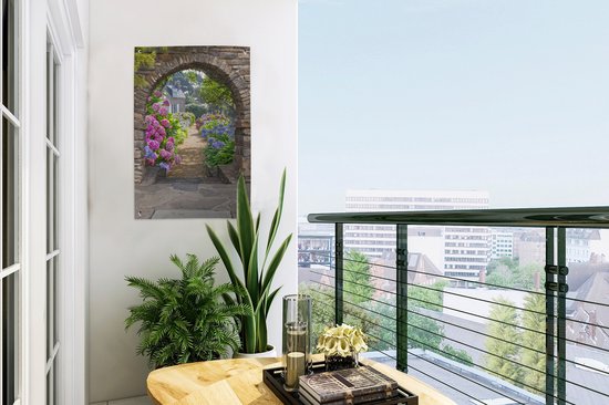 Affiche de jardin - Transparente - Hortensia - Fleurs - Maison - Jardin - 40x60 cm - Décoration de clôture - Toile de jardin