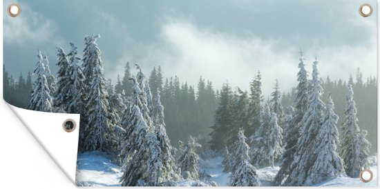 Tableau jardin forêt - Neige - Toile jardin - Affiche jardin - Hiver - Forêt - Décoration de jardin - Arbres - 80x40 cm