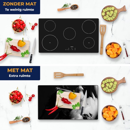 Chefcare Inductie Beschermer Naakte Vrouw met Man - Liefde Koppel - Zwart Wit - 91,6x52,7 cm - Afdekplaat Inductie - Kookplaat Beschermer - Inductie Mat