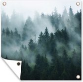 Affiche de jardin - Brume - Arbres - Forêt - 100x100 cm - Affiche clôture - Nature - Décoration murale murale - Décoration murale - Toile de jardin - Poster extérieur