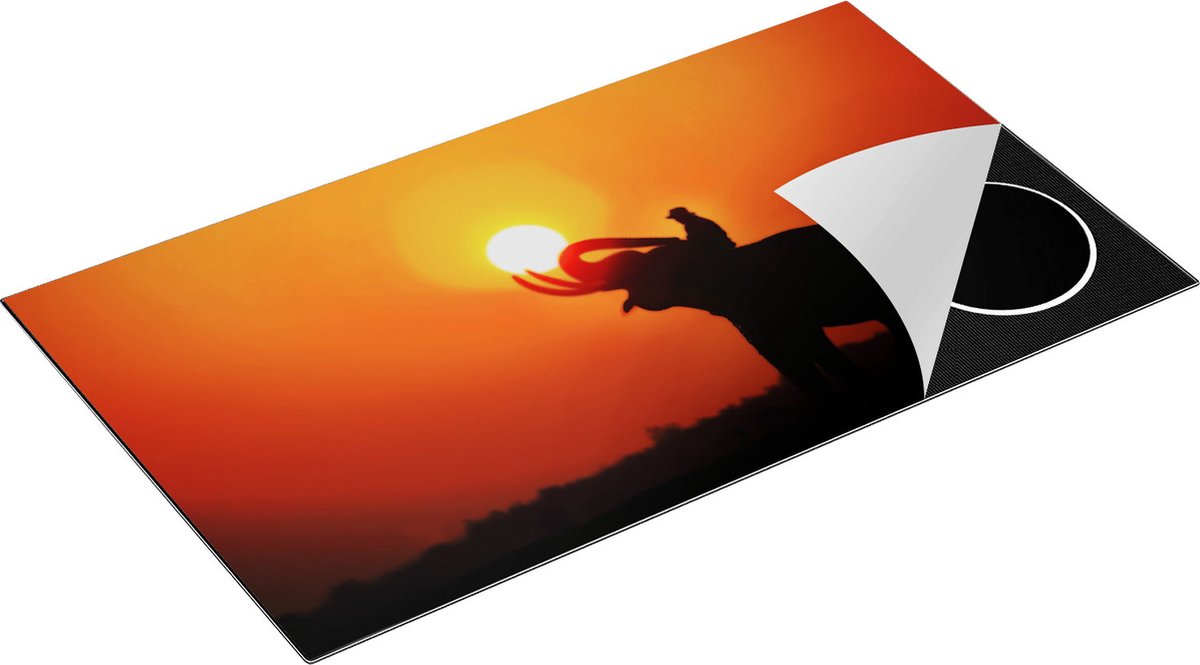 Chefcare Inductie Beschermer Silhouet van een Olifant bij Zonsondergang - 91,6x52,7 cm - Afdekplaat Inductie - Kookplaat Beschermer - Inductie Mat