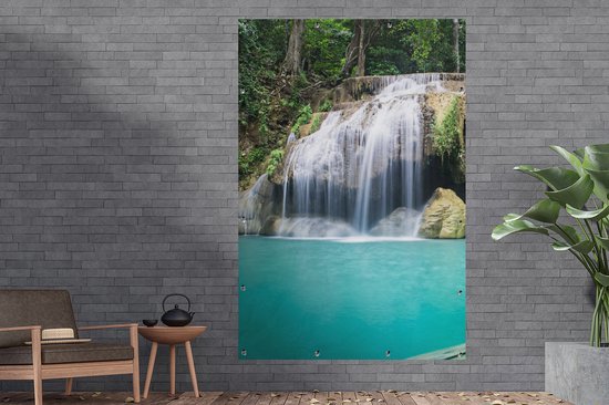 Affiche jardin - Cascade - Water - Nature - Pierre - Arbres - 120x180 cm - Toile jardin - Affiche clôture