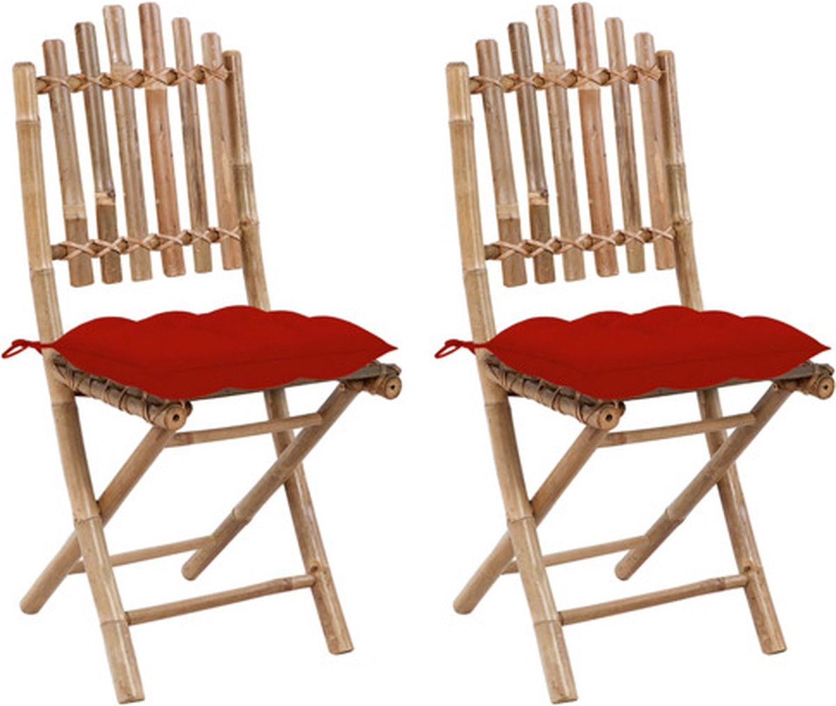 vidaXL - Tuinstoelen - 2 - st - inklapbaar - met - kussens - bamboe