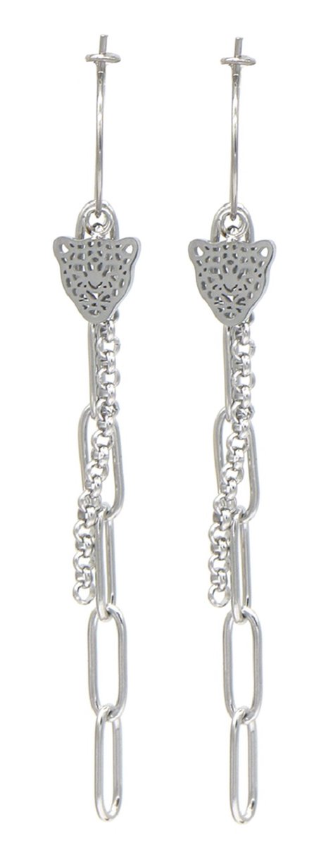 Oorbellen Panter - Oorringen - RVS - 7x2 cm - Zilverkleurig