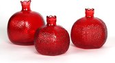 Glazen vaasjes - set van 3 stuks - Rood - granaatappel vorm - Vaasjes klein - Woonaccessoires - Decoratie - huwelijksgeschenken - decor granaatappel - interieur - home decor