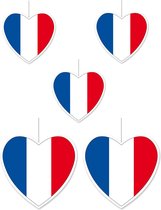 5-delige hou van Frankrijk versiering set hartjes van 14 cm en 28 cm - Landen vlaggen feestartikelen