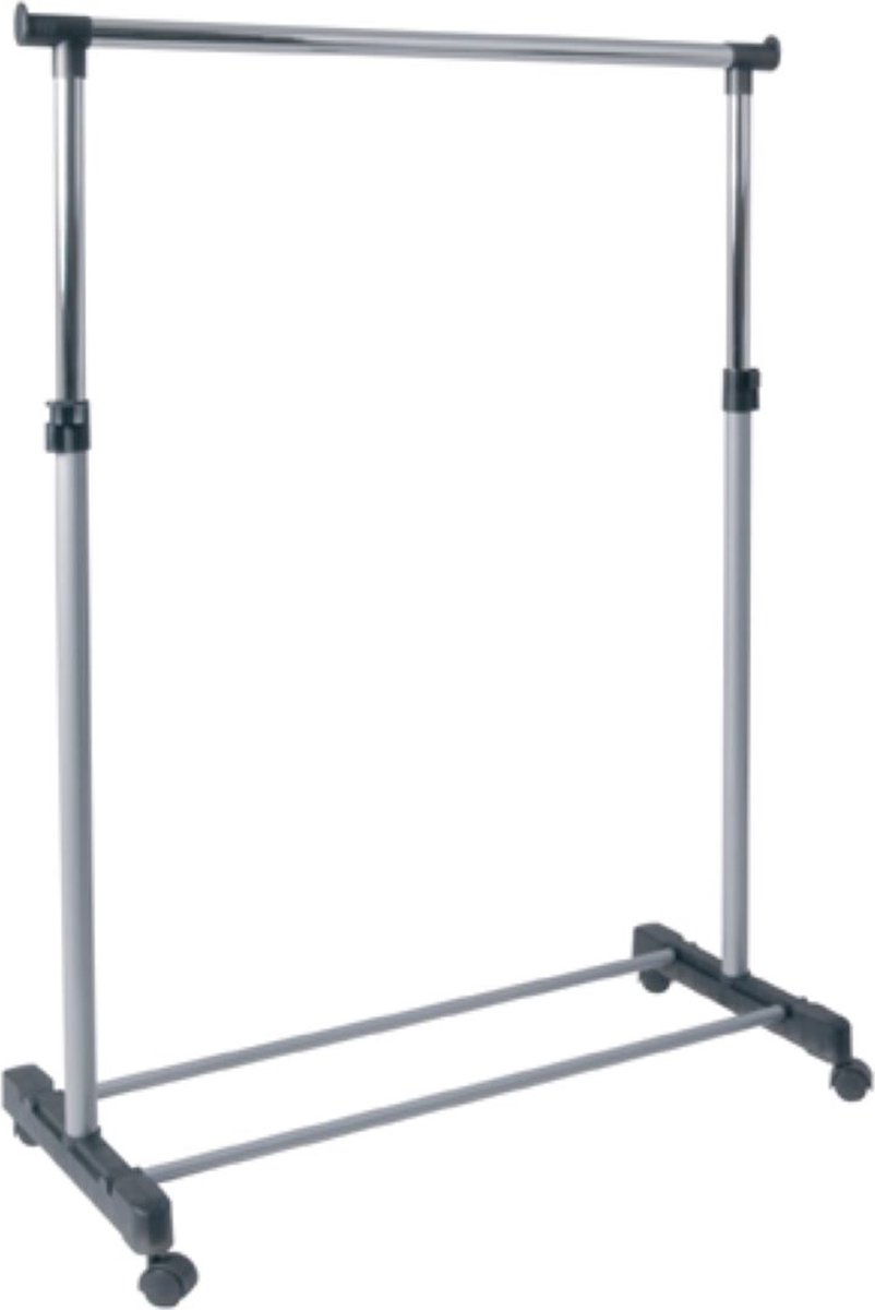 Kledingrek – Grijs staal met wieltjes – Uitschuifbaar ontwerp – 170 cm hoog, 90 cm breed, 43 cm diep