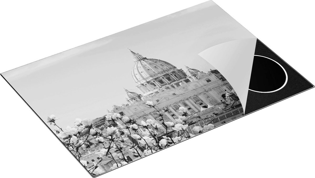 Chefcare Inductie Beschermer Sint Pietersbasiliek in Rome met Bloemen - Zwart Wit - 77x51 cm - Afdekplaat Inductie - Kookplaat Beschermer - Inductie Mat