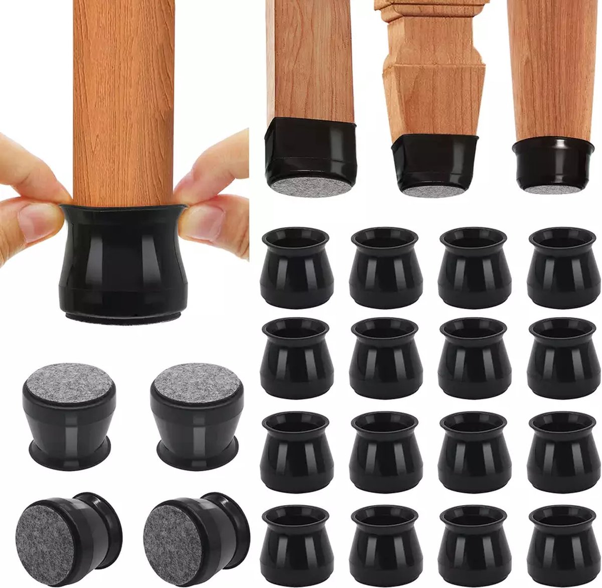 10 Protège-pieds De Chaise En Caoutchouc - Diamètre Intérieur 50mm - Noir - Neufs