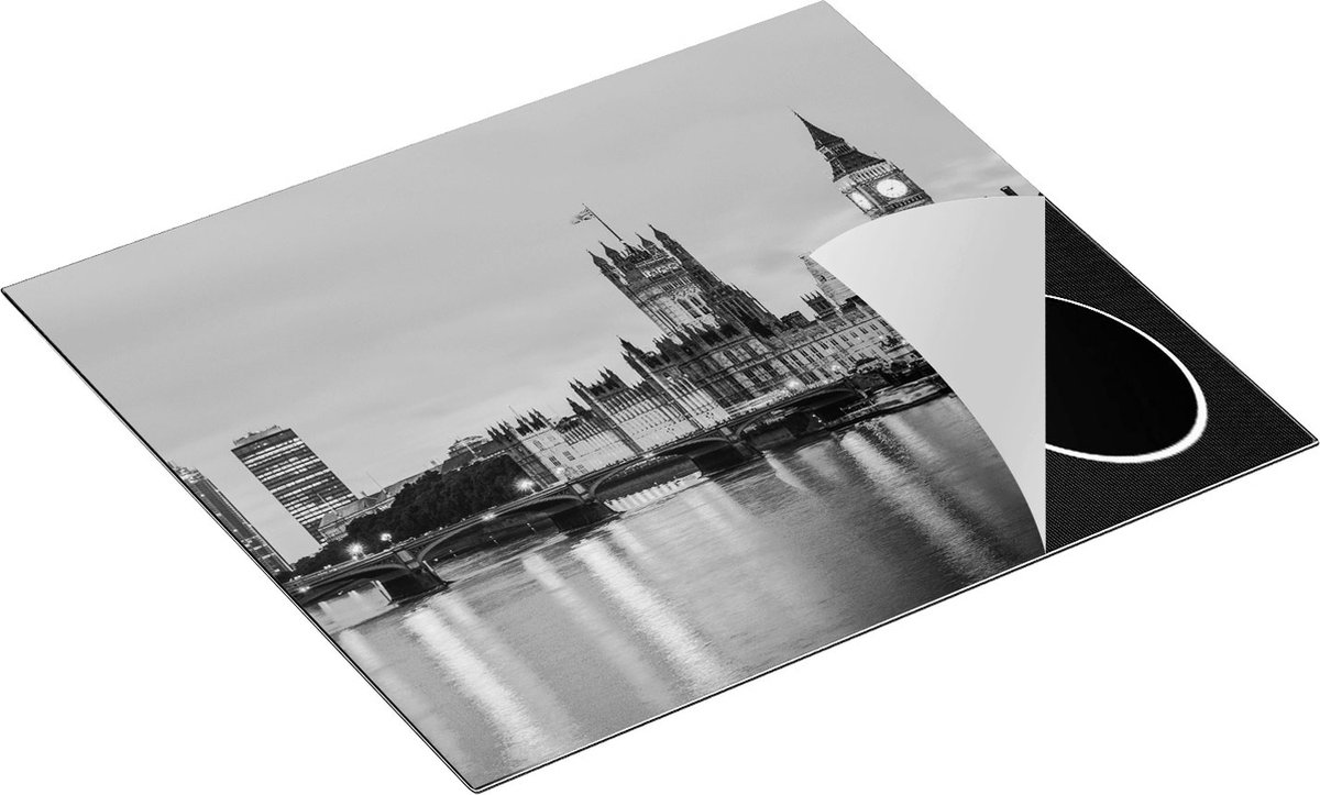 Chefcare Inductie Beschermer London Big Ben en Westminster Brug - Zwart Wit - 60x55 cm - Afdekplaat Inductie - Kookplaat Beschermer - Inductie Mat